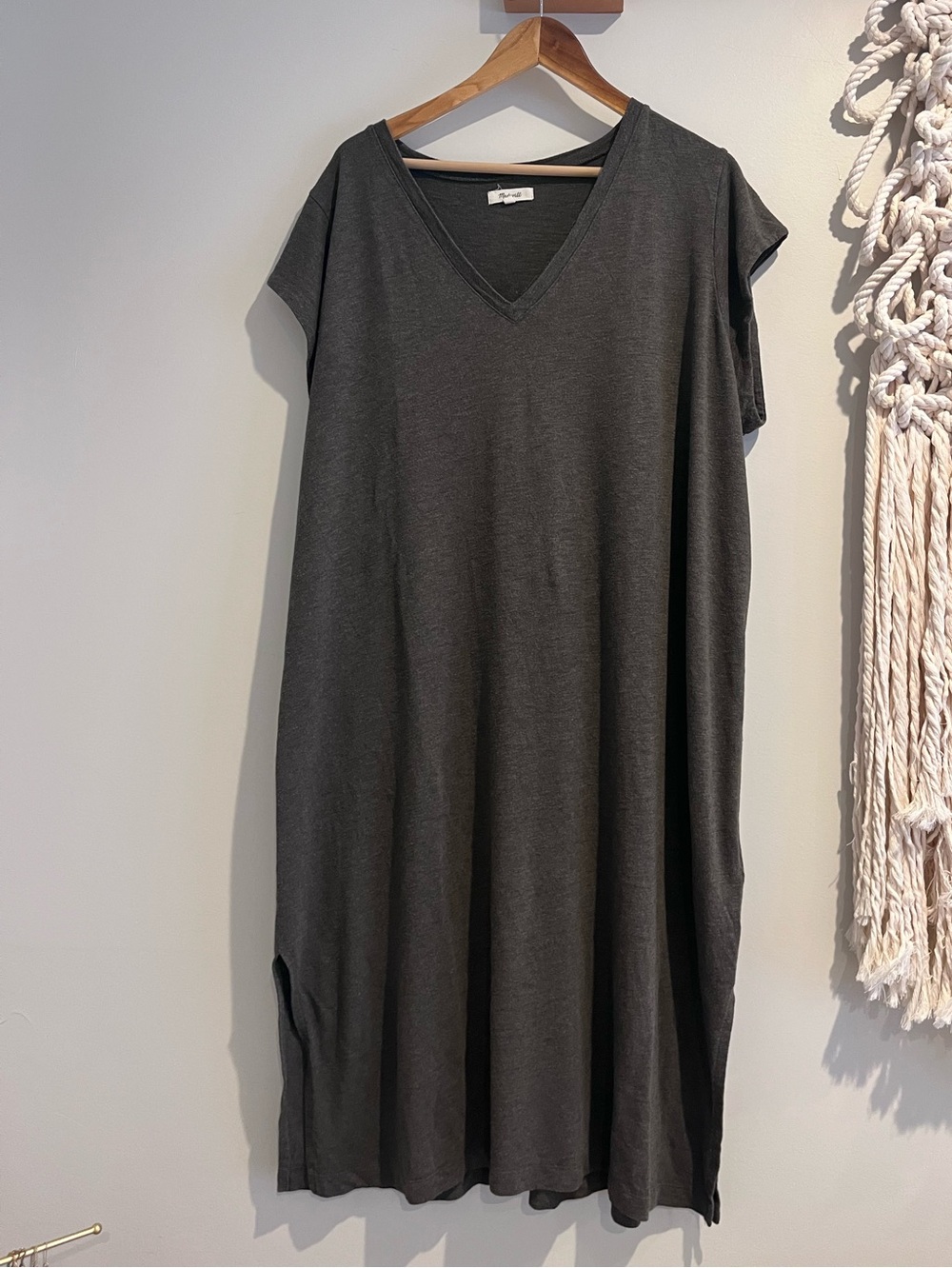 Madewell T-Shirt Dress Knit Casual Olive Green Short Sleeve 3X XXXL V Neck Midi